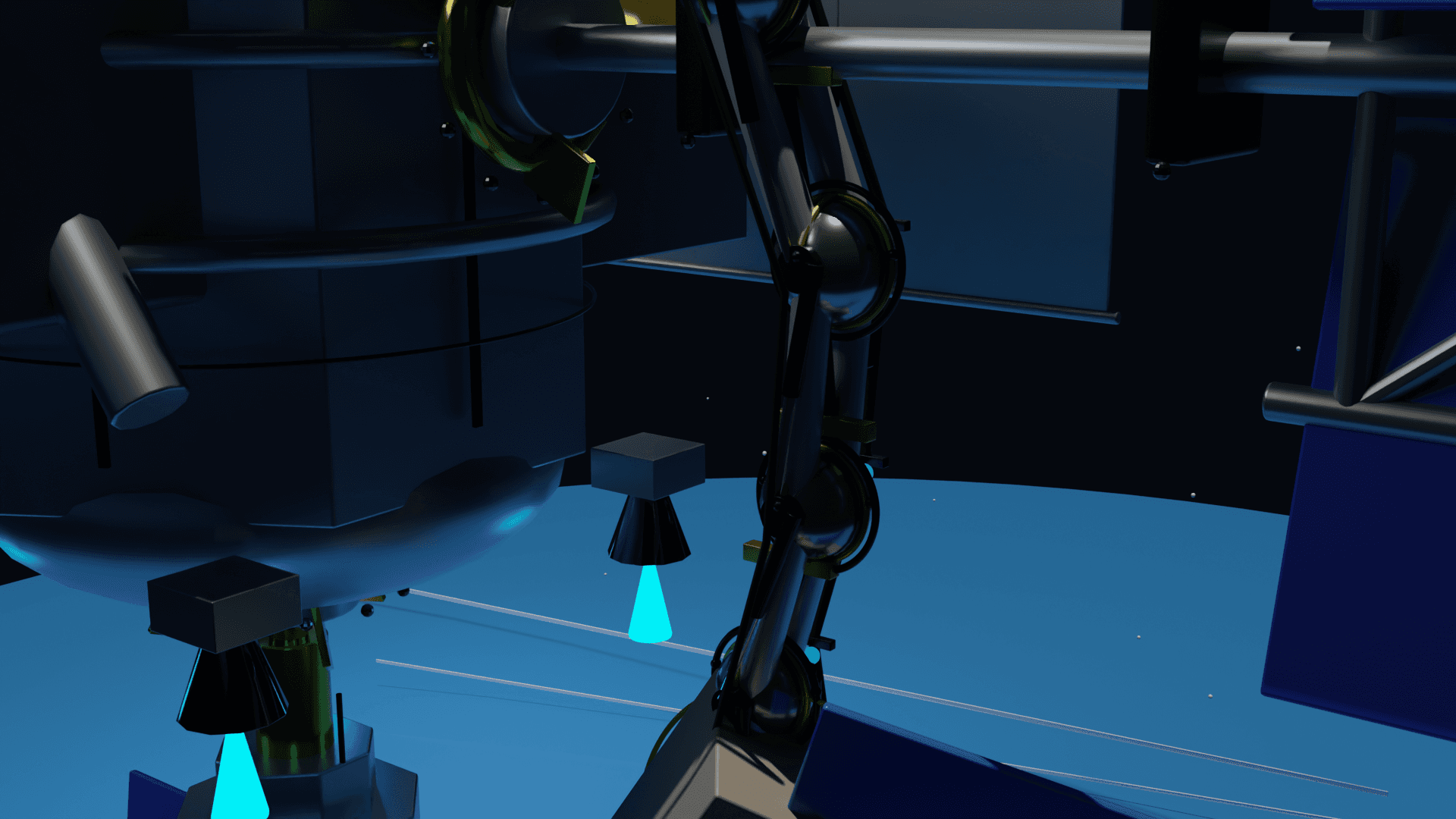 Concept render of the AOAS robotic arm assembling a satellite structure in low Earth orbit